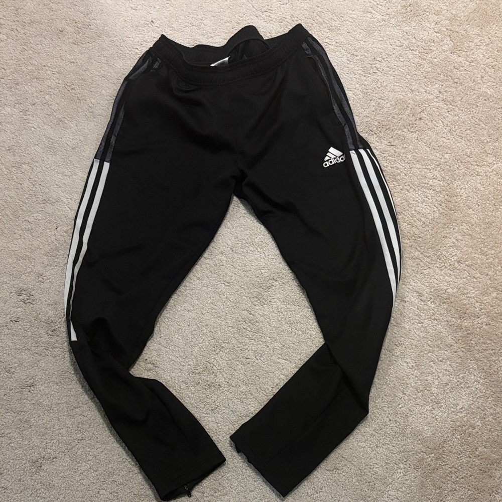 Adidas Kids Black Joggers with White Stripes